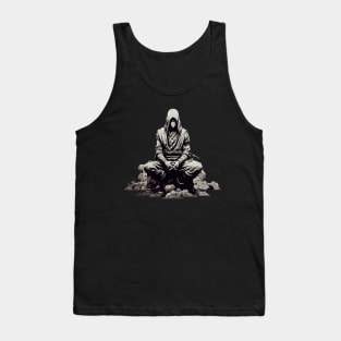 Sleeping Ninja: Gothic Art Tee with Dark Ink, Black & White Tank Top